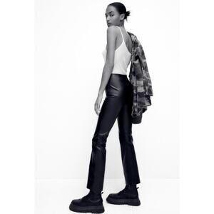 ZARA Faux Leather Mini Flare Pants High Waisted Bootcut Boot Leg Leggings Black